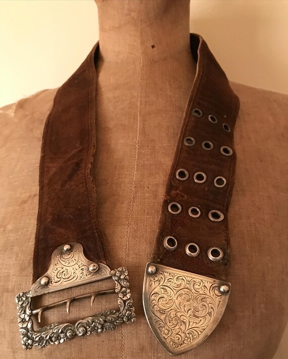 Asprey silver buckle on leather belt ladies early… - image 2