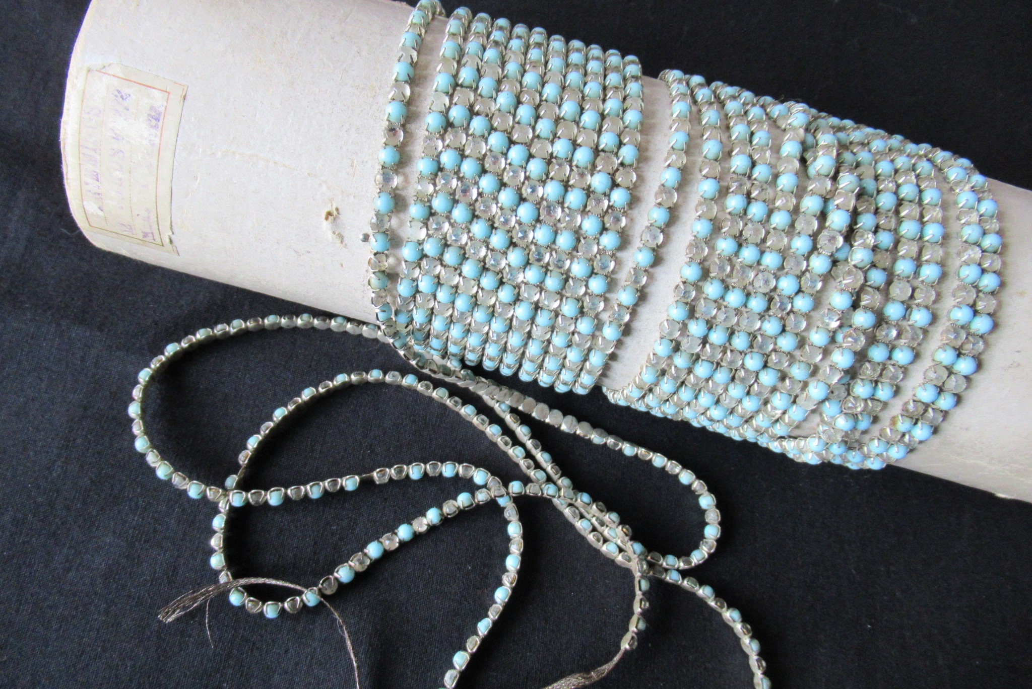 Rhinestone Turquoise Glass Bead Metal Trim Edging Length Etsy UK