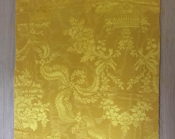 Vintage yellow moire silk damask fragment for pillow sewing projects basket flora ribbons 42" long