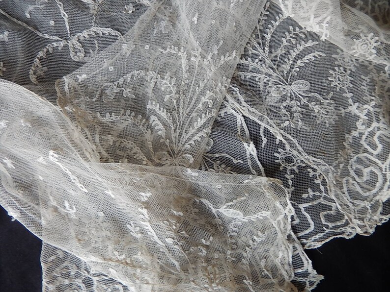 Antique applique lace jacket shrug bridal Victorian hand lace wedding 1800/'s floral sprays and sprigs