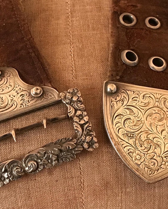 Asprey silver buckle on leather belt ladies early… - image 1