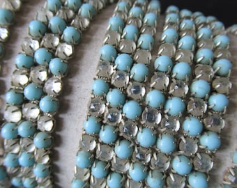 Rhinestone turquoise glass bead metal trim edging length silver glass beads lampshade 1 Yard Doll sewing projects