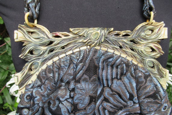 Vintage carved celluloid purse 1920's expanding h… - image 5