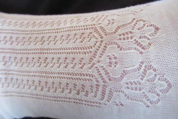 Antique very fine cream silk knitted lacy stocking