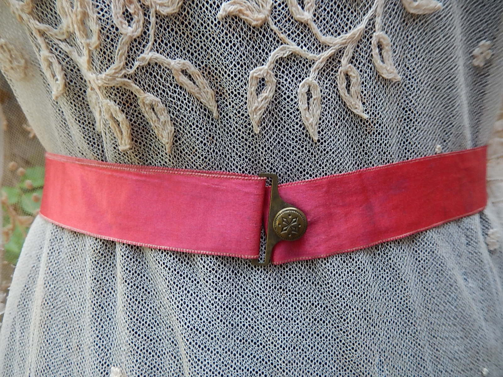 Antique pink silk ribbon dress belt original metal fittings | Etsy