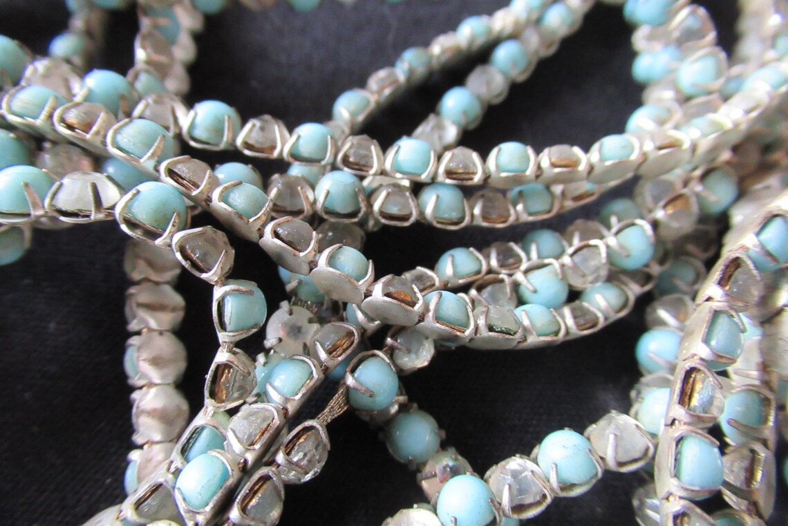 Rhinestone Turquoise Glass Bead Metal Trim Edging Length Etsy UK