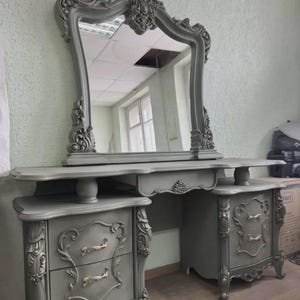 Wooden Vanity Table, Modern Designer Furniture, Table with Mirror and Elegant Tabletop