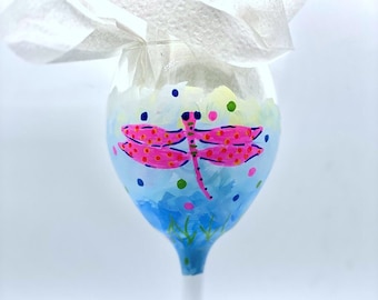 PNK DRAGONFLY design on  Wine Glass or Water Goblet