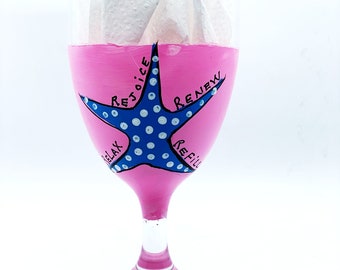 BLUE STARFISH Wine Glass or Water Goblet