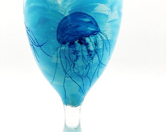 BLUE JELLYFISH Wine Glass or Water Goblet