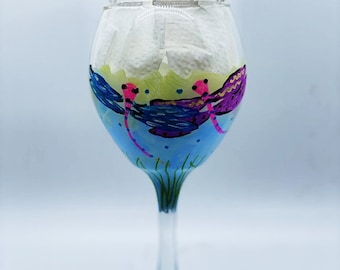 DRAGONFLIES design on  Wine Glass or Water Goblet