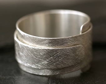 Wrap ring real silver ice matt + wide