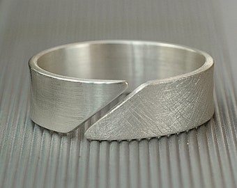 Bague en argent ouverte, étroite, lisse, rugueuse, empilable