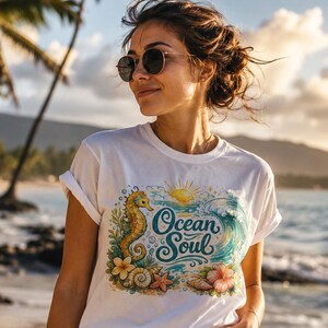 Ocean Soul Sublimation PNG | Seahorse Wave botanische illustratie | DTF-afdrukbestand