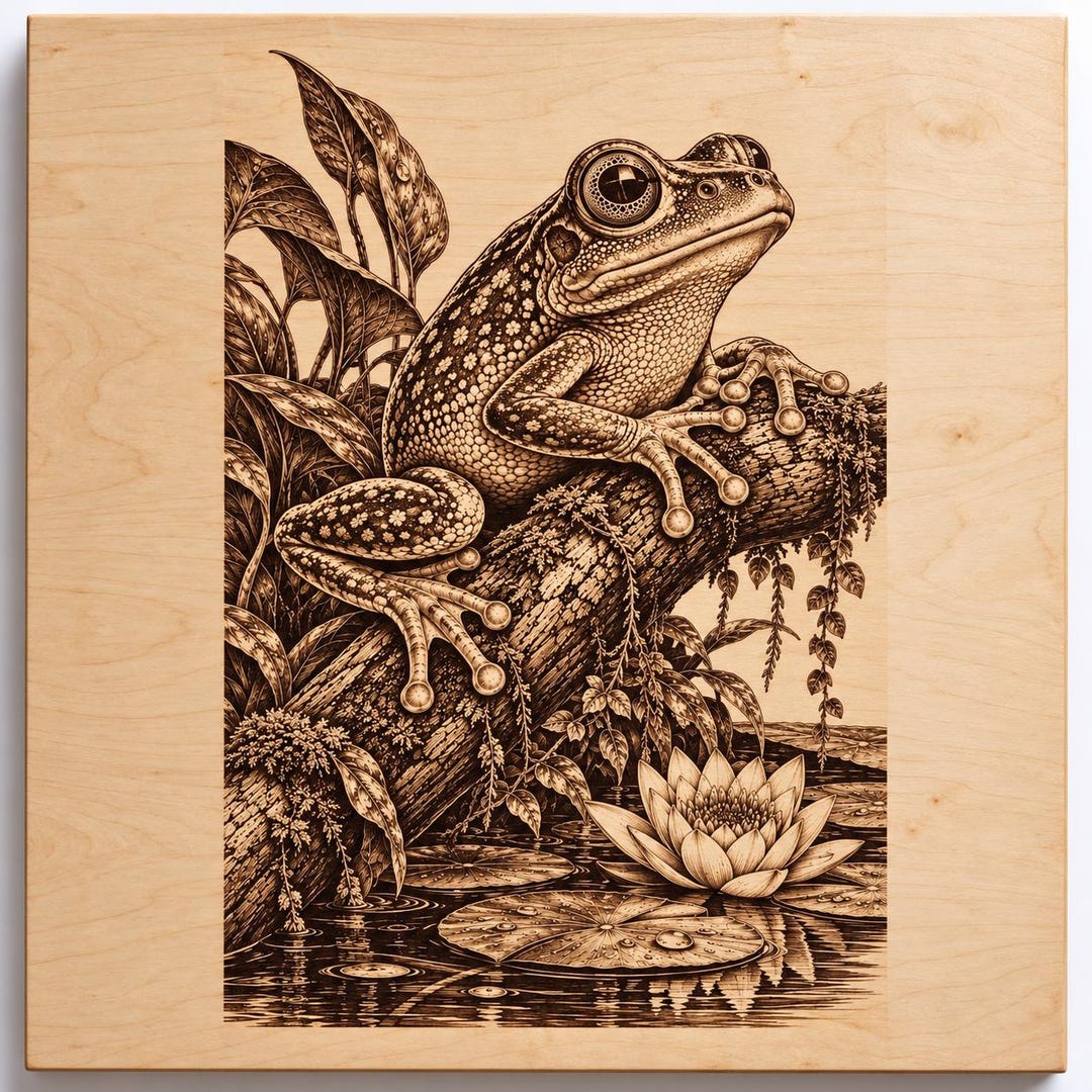 Tree Layout Png Tree Frog Laser Engraving PNG, Pond Wildlife Art, Botanical Design ...