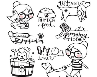 Planner Girl - Pet Care (Dog) Stamp Clipart - Planner Stickers, scrapbook , card design, invitations, paper crafts, INSTANT DOWNLOAD