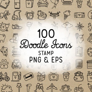 100 Daily Doodle Stamp Icons Clipart Bundle Planner Icons Digital Stamp Planner Sticker Icons, scrapbook, craft, planner clipart image 1