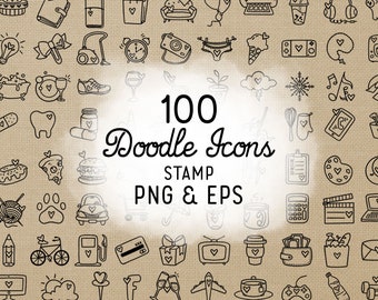 100 Daily Doodle Stamp Icons Clipart Bundle -  Planner Icons Digital Stamp - Planner Sticker Icons, scrapbook, craft, planner clipart