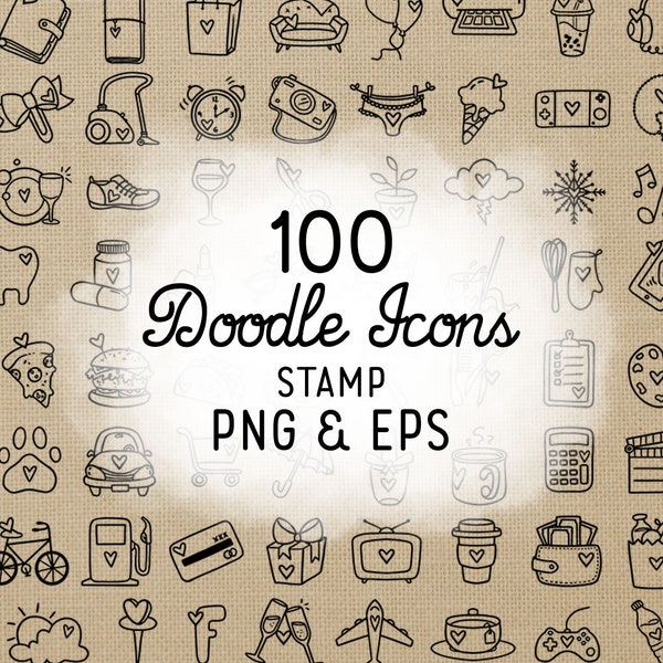 100 Daily Doodle Stamp Icons Clipart Bundle - Planner Icons Digital Stamp - Planner Sticker Icons, scrapbook, craft, planner clipart