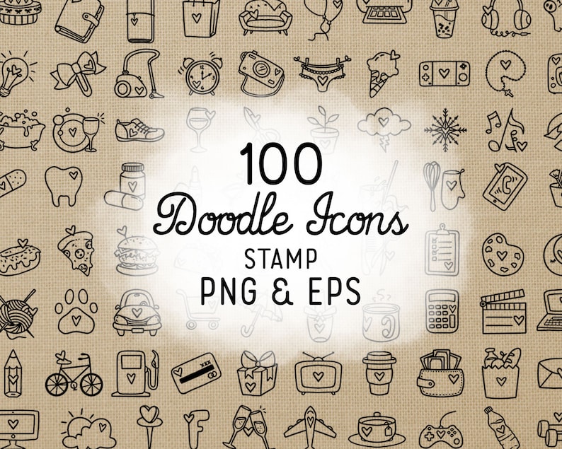 100 Daily Doodle Stamp Icons Clipart Bundle Planner Icons Digital Stamp Planner Sticker Icons, scrapbook, craft, planner clipart image 1