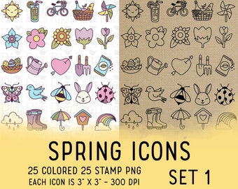 50 Spring Icons Set 1 - Icons Clipart -  Icons Digital Stamp - Icons for  Planner Sticker, scrapbook, craft, planner clipart