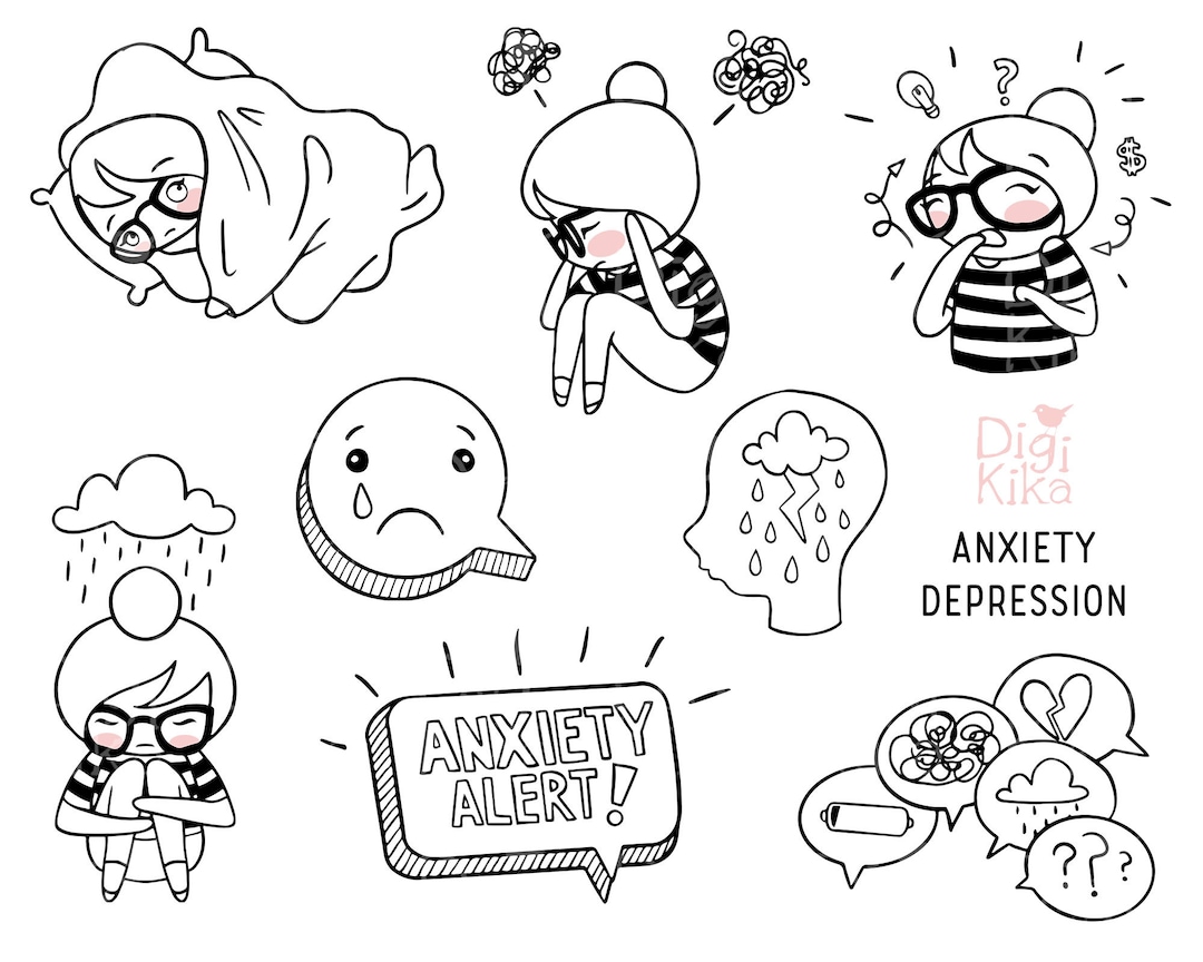 Elena Planner Girl Anxiety/depression Clipart Digital Stamp Character ...