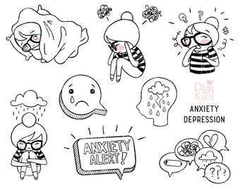 Elena Planner Girl - Anxiety/Depression Clipart - Digital Stamp - Character Planner Stickers, scrapbook, invitation, crafts, planner clipart