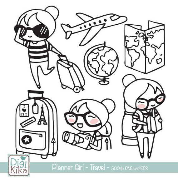 Planner Girl Travel / Trip Stamp Clipart Planner Stickers | Etsy