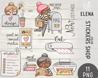 Elena Planner Girl - Stickers Shop Color Clipart - Planner Stickers, scrapbook , card design, invitations, paper crafts, INSTANT DOWNLOAD