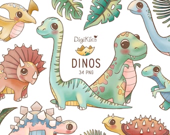 Dino Color Clipart, Hand Painted Dinosaurs Clip Art, Dinos Clipart, Sticker Graphics, Planner Supplies, Hand Draw, Digital Stickers, Crafts