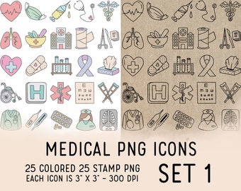 Medical Icons Set 1 - Doctor Icons Clipart - Health Icons Digital Stamp - Icons for  Planner Sticker, scrapbook, craft, planner clipartc