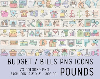 70 Pounds Budget Bills Icons Set 1 - Icons Clipart -  Planner Icons Digital sticker - Icons for Planner Sticker, scrapbook, craft