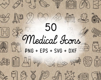 50 Medical Icons Stamp Bundle - Doctor Time Icons Clipart - Digital Stamp - Doodle Icon, planner sticker, scrapbook, craft, planner clipart