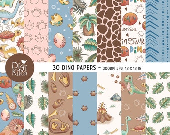 30 Dinosaur Digital Papers, Dinos Digital Scrapbook Papers, card design, invitations, background, planner stickers, paper craft, scrapbook