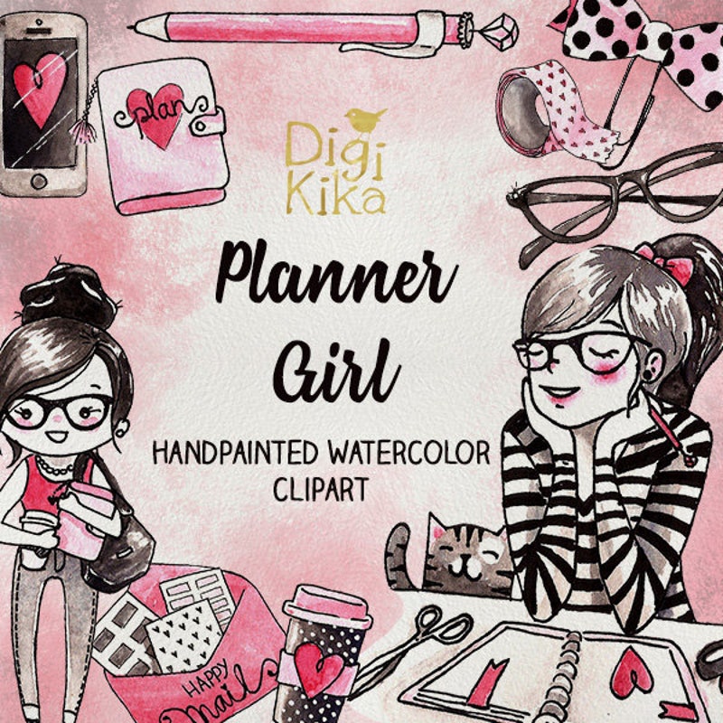 Planner Girl Clipart - Etsy