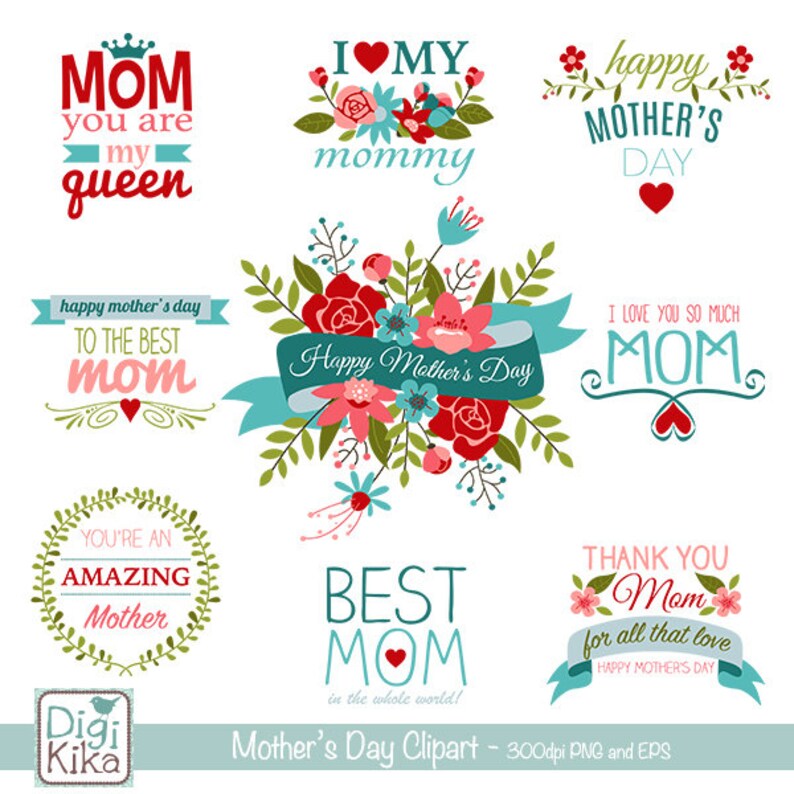 Personalized Mothers day gift Mothers Day Clip Art Mother Flowers Vector INSTANT DOWNLOAD Mothers Day Word Clipart Mothers Day Card