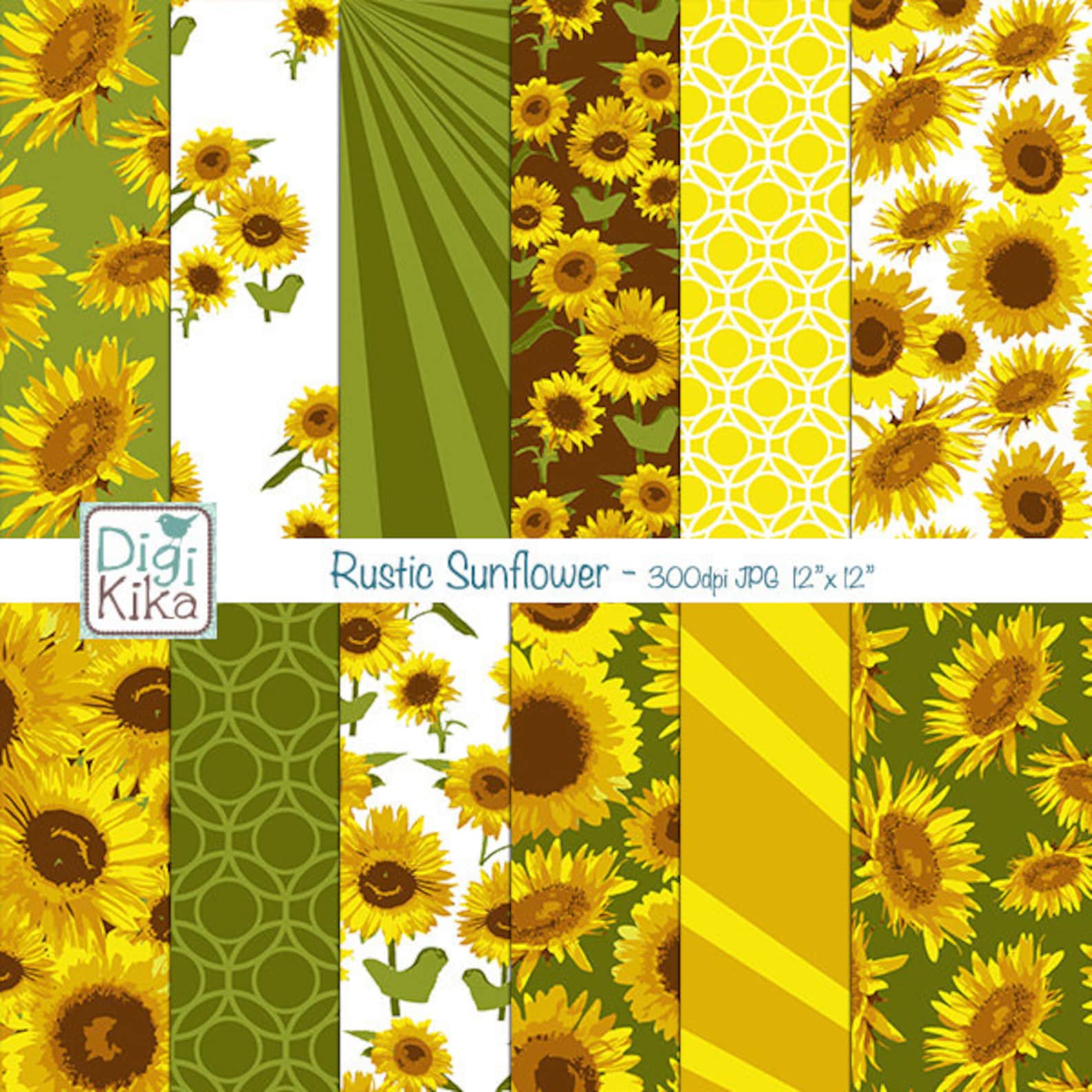 Rustic Sunflower Digital Papers Sunflowers Scrapbook Paper | Etsy