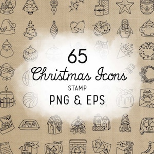 65 Doodle Christmas Stamp Icons Bundle - Icons Clipart - Digital Stamp - Vector Icons for Planner Sticker, scrapbook, craft, planner clipart