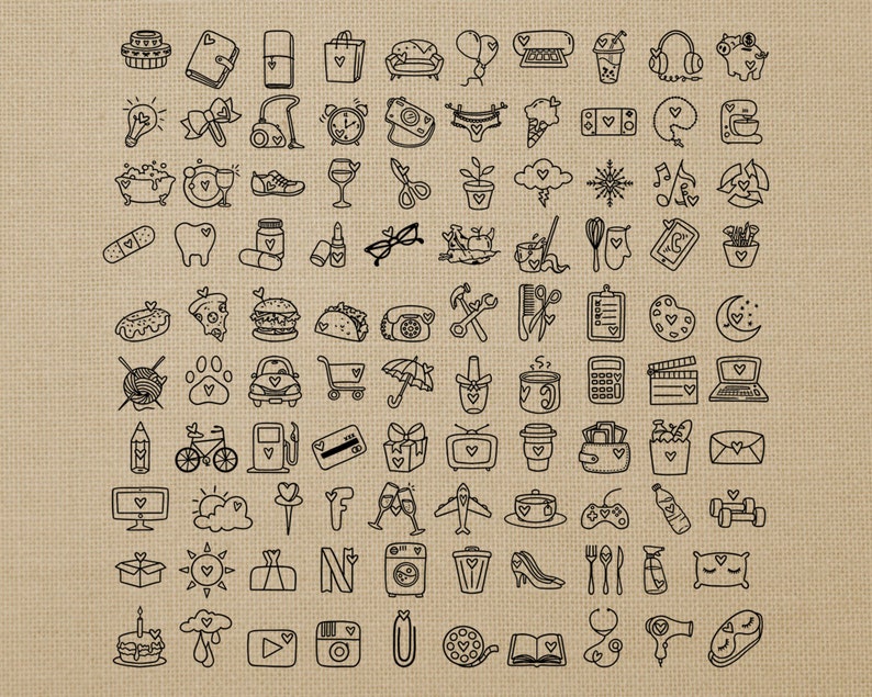 100 Daily Doodle Stamp Icons Clipart Bundle Planner Icons Digital Stamp Planner Sticker Icons, scrapbook, craft, planner clipart image 2