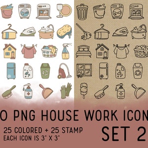 50 Housework Icons Set 2 - Icons Clipart -  Chores Digital Stamp - Cleaning Icons for Planner Sticker, scrapbook, craft, planner clipart