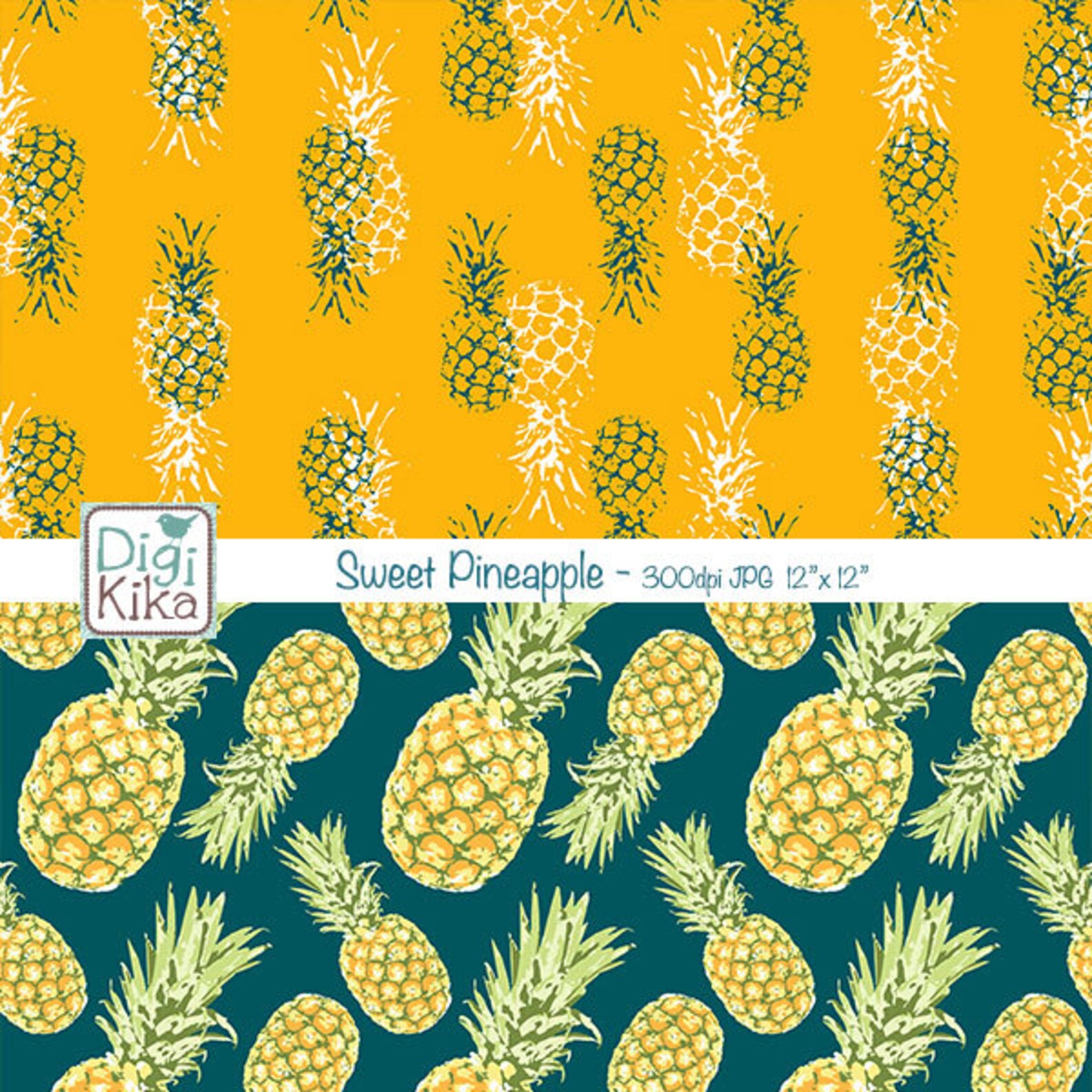 Sweet Pineapple Digital Papers Tropical Pineapple Scrapbook Etsy