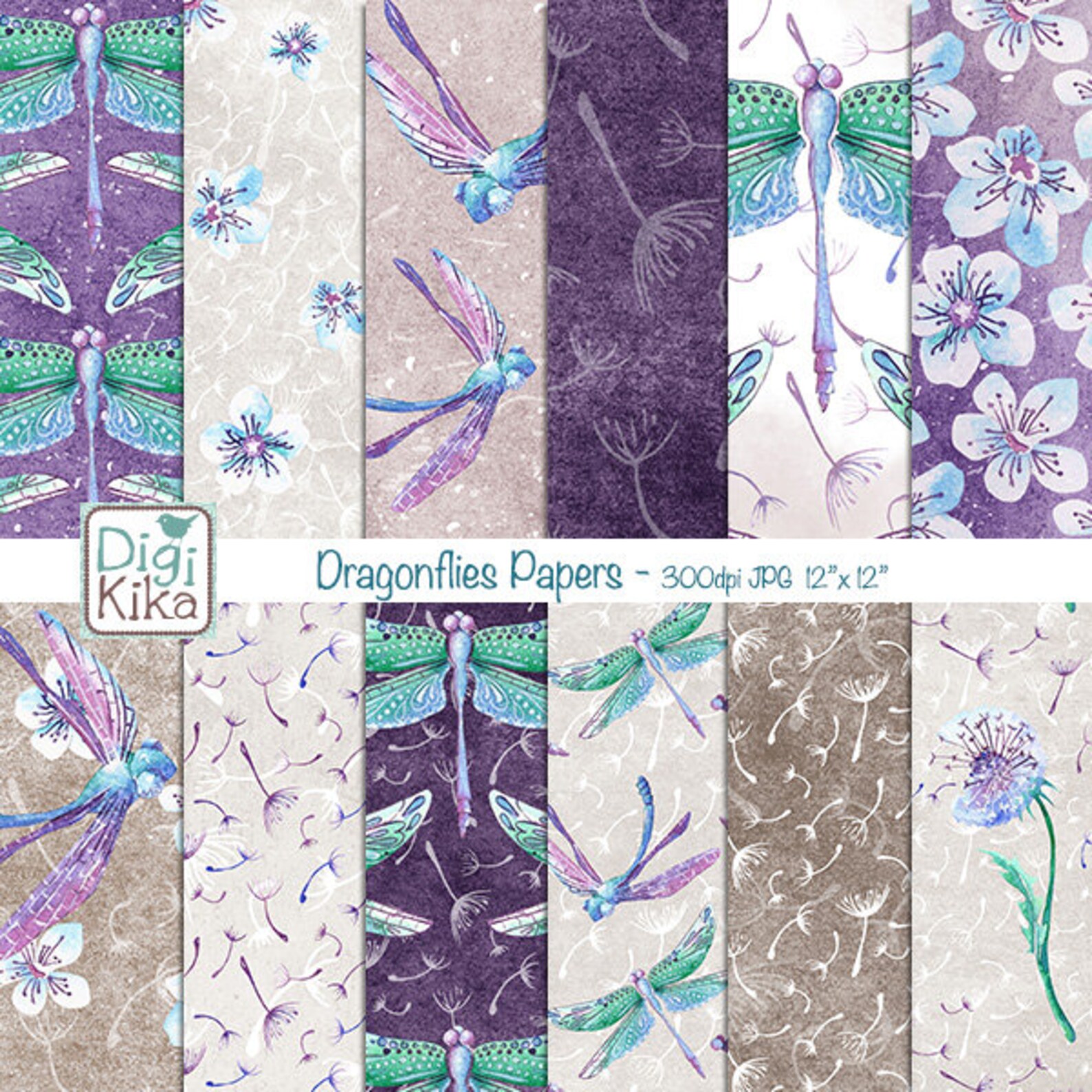 Dragonfly Digital Papers Purple Scrapbook Paper Floral - Etsy