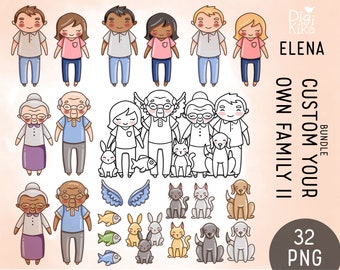 Custom Your Own Family BUNDLE  Stamp Clipart Set 2 - Elena Planner Girl - Cute Character Planner Sticker, scrapbook, craft, planner clipart