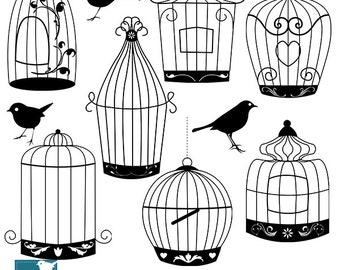 Bird Cage Silhouettes - Digital Clipart / Scrapbooking black - card design, invitations, paper crafts, web design - INSTANT DOWNLOAD