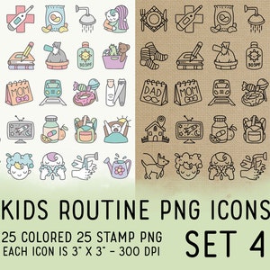 50 Kids Routine Icons Set 4 - Mom Icons Clipart -  School Digital - Icons for Planner Sticker, Highlight, scrapbook, craft, planner clipart