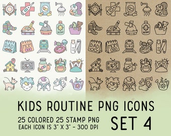 50 Kids Routine Icons Set 4 - Mom Icons Clipart -  School Digital - Icons for Planner Sticker, Highlight, scrapbook, craft, planner clipart