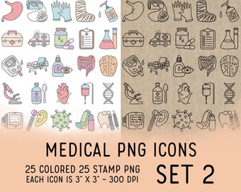 Medical Icons Set 2 - Doctor Icons Clipart - Health Icons Digital Stamp - Icons for  Planner Sticker, scrapbook, craft, planner clipartc