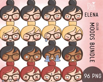 Planner Girl Elena Moods Bundle COLOR - Clipart - Digital Stamp - Planner Stickers, scrapbook , journal, invitation, paper crafts