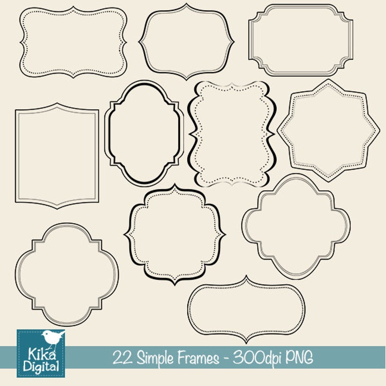 Simple Black Frames Digital Clipart / Scrapbooking card design, invitations, paper crafts, web design INSTANT DOWNLOAD image 2