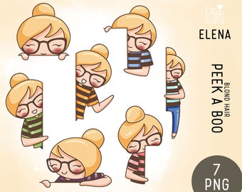 Elena Planner Girl - Peek a Boo Clipart - Planner Stickers, scrapbook , card design, invitations, paper crafts, cute character